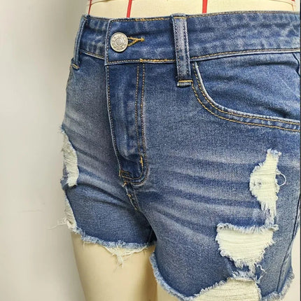Ripped Raw Denim Shorts For Women Fashion A-line Hem Female Summer Hot Pants Streetwear Blue Clothing Skinny Sexy Retro Leisure PlatiNum