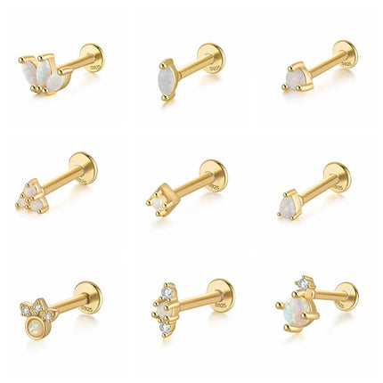 CANNER 1PC 925 Sterling Silver Exquisite Crown Opal Piercing Earring for Women Ear Studs Cartilage Earring Body Jewelry Gift PlatiNum