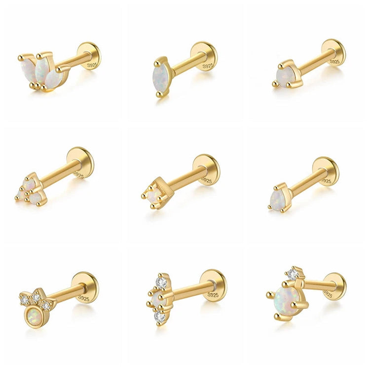 CANNER 1PC 925 Sterling Silver Exquisite Crown Opal Piercing Earring for Women Ear Studs Cartilage Earring Body Jewelry Gift PlatiNum