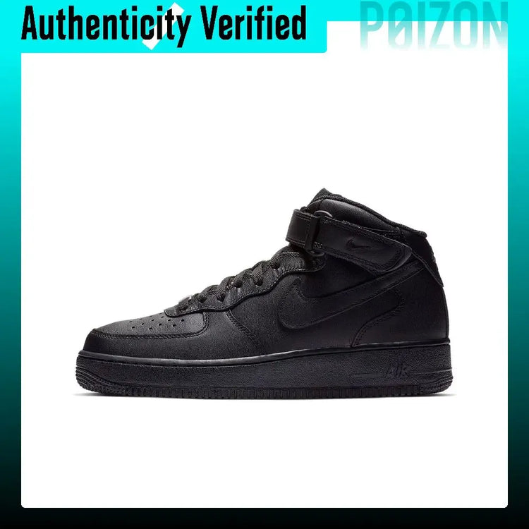 Nike Air Force 1 07 Leather Hook and loop Breathable Mid top Skateboard Shoes Men's Pure Black CW2289-001