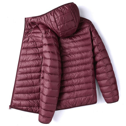 Men Lightweight Down Jacket Hooded Zip Up Olive Green Puffer Coat Male Warm Thin Quilted Outerwear For Autumn Winter