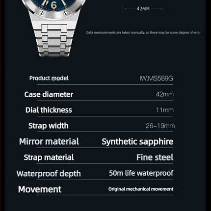 Carnival Brand IW High-End Series Luxury Sapphire Mechanical Watch Men 50M Waterproof Imported Movement Automatic Watches Mens