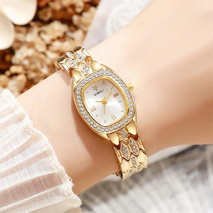 Orologio al quarzo moda donna placcato oro di lusso Semplice cinturino con fibbia di qualità per orologio da lavoro in acciaio inossidabile a forma di botte di Roma platinumshop
