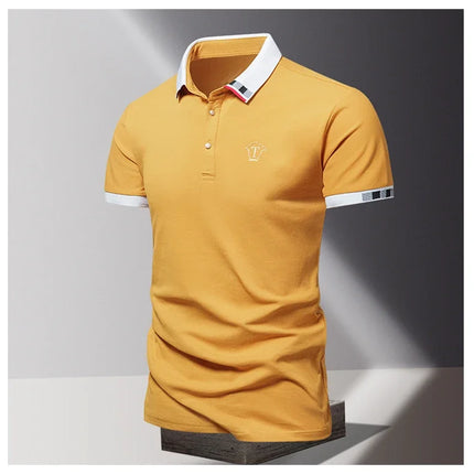 Men's New Summer 2024 Pure Cotton Short-Sleeve T-shirt Men's High-End Casual Lapel Half-Sleeve Polo Men's Top