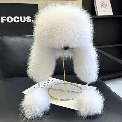 2026 100% Real Fox Fur Hats Women's Russian Ushanka Aviator Trapper Snow Skiing Hat Caps Earflap Winter Raccoon Fur Outerwear Ha
