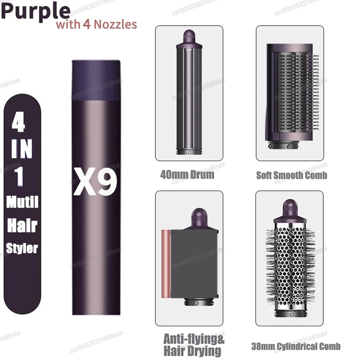 Hot Air Dryer Brush Multil Hair Styler Hair Dryer 30/40mm Auto Curling Barrels and Hair Strightenting Nozzle Hot Air Brush Wrap