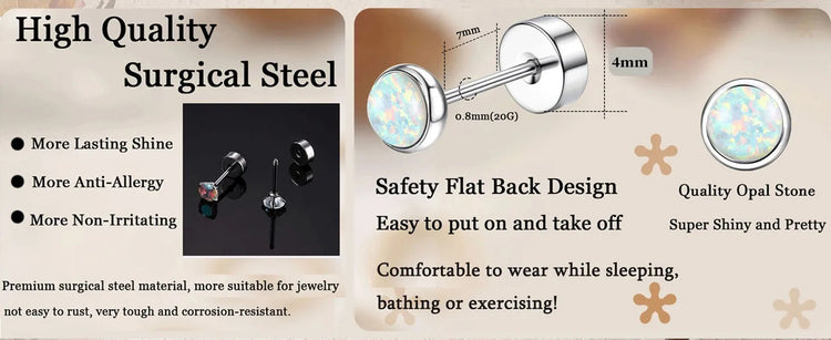 Set di 6 Paia di Orecchini per Piercing Multipli, Piccoli Orecchini a Cerchio, Orecchini a Perno con Zirconi, Opale e Perla per Donne platinumshop