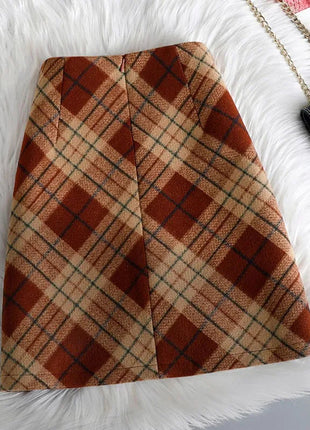 Plaid Woolen Short Skirts Women Autumn Winter New Zipper High Waist Temperament Mini Skirt Woman Retro Thicken Checked Skirts PlatiNum