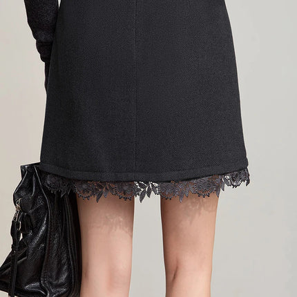 AMII Minimalist Mini Skirt 2025 Winter New Short Wool Warm Skirts For Women Patchwork Lace Casual Solid Clothing Ladies 12544125 PlatiNum