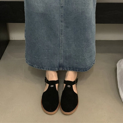 DIMANYU Women's Retro Roman Baotou Sandals, New Summer 2026 Models, Frosted Genuine Leather, Women's Flat Shoes, Perforated Sandals