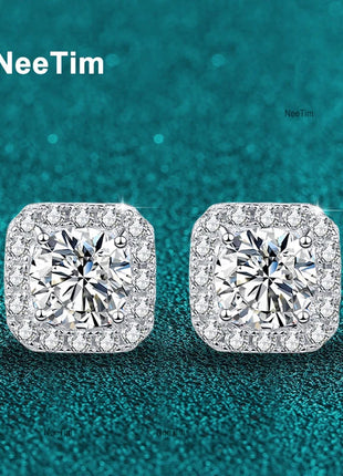 Neetim Real 0.5-1 Carat D Color Moissanite Stud Earrings For Women 100% 925 Sterling Silver Sparkling Earring Wedding Jewelry PlatiNum