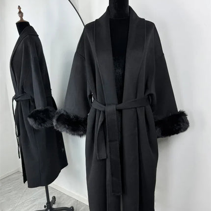 Elegant Lace Up Woolen Short Coat Solid Loose Lapel Furry Long Sleeve Belt Waist Jacket 2026 Spring Autumn Lady Chic Cardigan