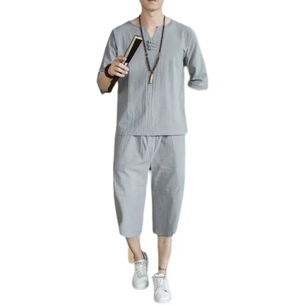 Stile giapponese Kimono T-shirt a maniche corte Pantaloni Due pezzi Top da uomo Pantaloni Abiti da uomo Giappone Harajuku Yukata Cardigan Costume