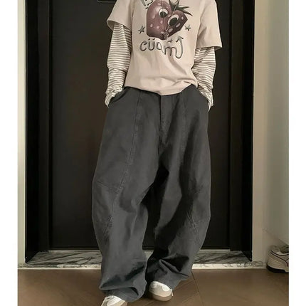 HOUZHOU Y2K Vintage Wash Donna Cargo Jeans Harajuku Scimitar Gamba larga Pantaloni in denim retrò americani Pantaloni larghi Gyaru Streetwear