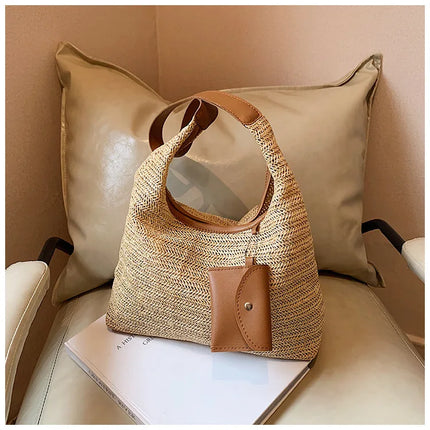 Hand-Woven Large Capacity Tote Bag for Women, Fashionable Commuter Bag, INS Style, Beach Bag for Daily Travel