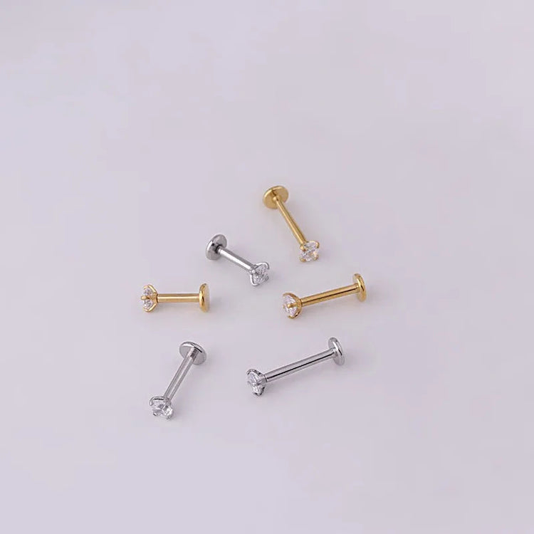 Orecchini a bottone per trago penetrante in acciaio inossidabile da 2 pezzi, orecchino per cartilagine elicoidale con labret di cristallo piccolo per gioielli per il corpo delle donne platinumshop