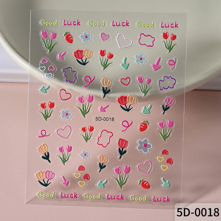 1Pcs 5D Graffiti Kitten Puppy Nail Art Sticker Lovely Lines Animal Cat Embossed Nail Slider Self-Adhesive Cat/Dog Manicure Decal