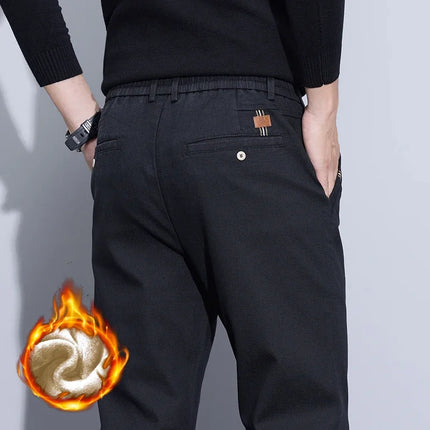 2025 New Winter Korean Thicken Men Pants Fleece Warm Casual Business Stretch Velvet Trousers Brand Plush Male Clothes Pants