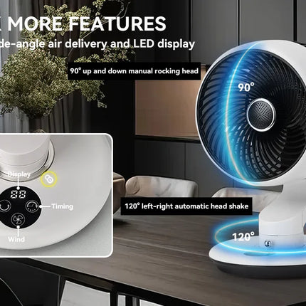 Ventilatore da tavolo USB da 7800 mAh, 5 velocità regolabili, timer 9H e 120° °   Ventilatore Elettrico Oscillante Intelligente da Parete Silenzioso per Cucina e Bagno