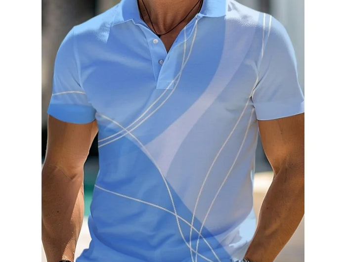 Polo a righe con texture stampata in 3D per uomo Modello sfumato colorato Abbigliamento da uomo Top con risvolto estivo T-shirt a maniche corte larghe