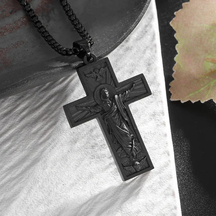 Vintage Christian Ice Crystal Jesus Head Pendant Necklace for Men and Women Cross Catholic Amulet Jewelry PlatiNum