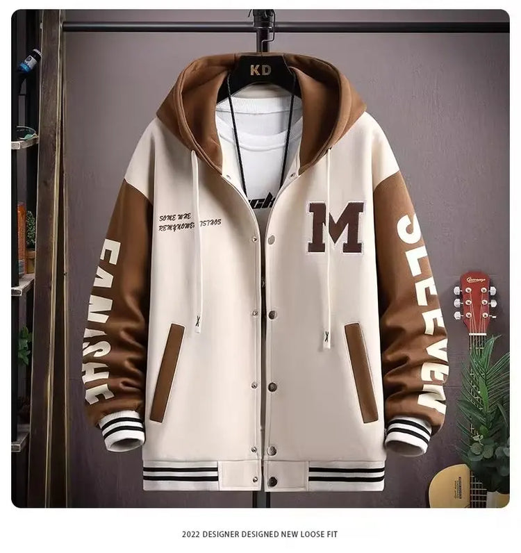 S-6XL Men's Hooded Pockets Cargo Jacket Men's Clothing Spring Autumn Japanese Fashion Loose Male Coat Hooded Baseball Jersey New