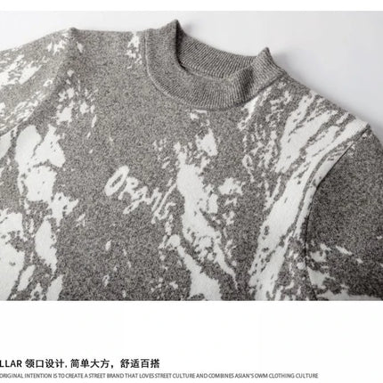 All-Over Floral Jacquard Pattern Pullover Sweater, Casual Crew Neck Knit Men's Pullover, Super Cool Winter Gift