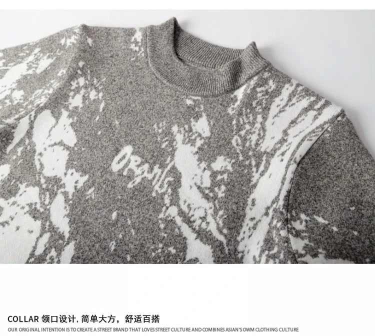 All-Over Floral Jacquard Pattern Pullover Sweater, Casual Crew Neck Knit Men's Pullover, Super Cool Winter Gift