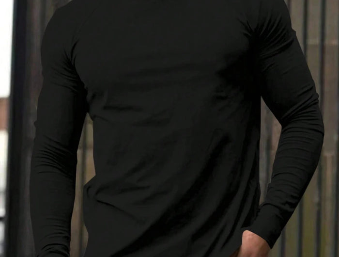 Men's All Seasons Plain Color Crew Neck Raglan Sleeve Long Sleeve Casual T-Shirt (Spring and Autumn) High-Quality Pure Cotton PlatiNum