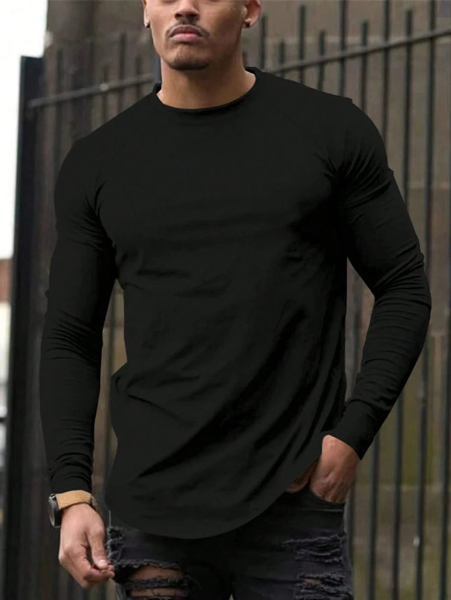 Men's All Seasons Plain Color Crew Neck Raglan Sleeve Long Sleeve Casual T-Shirt (Spring and Autumn) High-Quality Pure Cotton PlatiNum