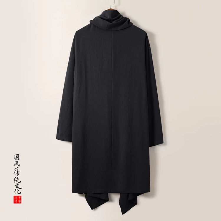 2025 Autunno Uomo Baggy Bello Fresco Trench Stile Cinese Mantello Camicie Moda Casual Lino Irregolar