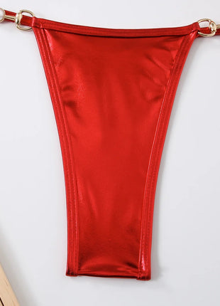 Micro Bikini Rosa Lucido da Donna, Sexy con Perle in PU, Push-Up, Perizoma, Costume da Bagno Estivo, con Lacci, per Vacanze PlatiNum