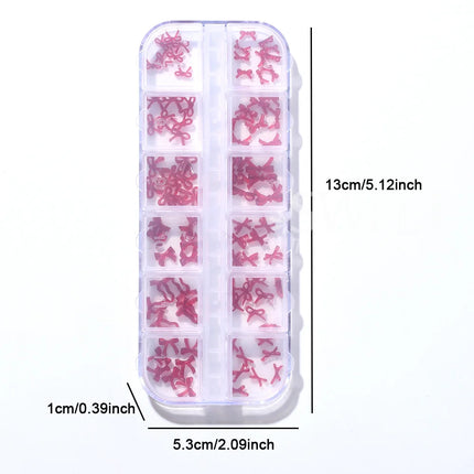 SWEET TREND-12 Grids Red Resin Bow Nail Art Charms Cute Bowknot Nail Decorations for Christmas New Year Valentine's Day Manicure