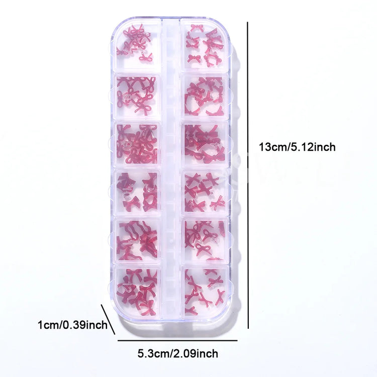 SWEET TREND-12 Grids Red Resin Bow Nail Art Charms Cute Bowknot Nail Decorations for Christmas New Year Valentine's Day Manicure
