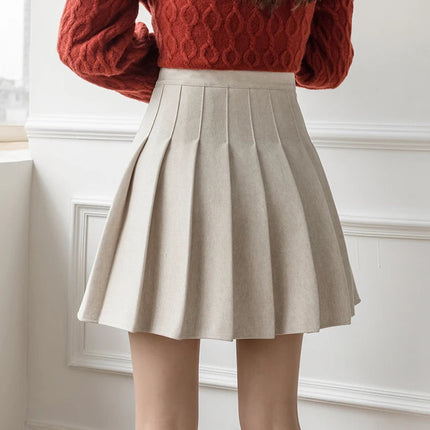 Autumn Winter Woolen Mini Pleated Skirts Women Fashion High Waist Loose A-Line Short Skirt Kawaii School Skater Falda Plisada PlatiNum