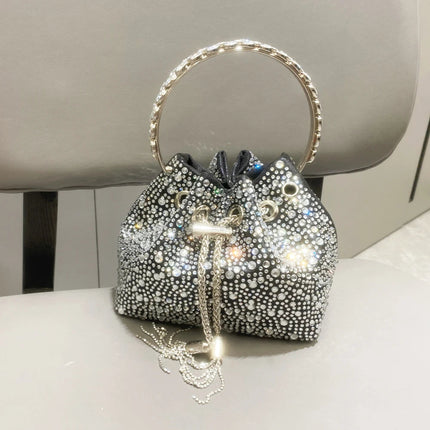Handle Rhinestones Evening clutch Bag Purses and handbag luxury Designer shoulder bag Shiny Crystal Clutch purse bucket bag PlatiNum