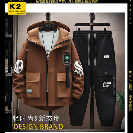 Autumn Men Tracksuit Casual Joggers Hooded Spring Sportswear Jackets Pants 2 Piece Sets Hip Hop Running Sports Suit