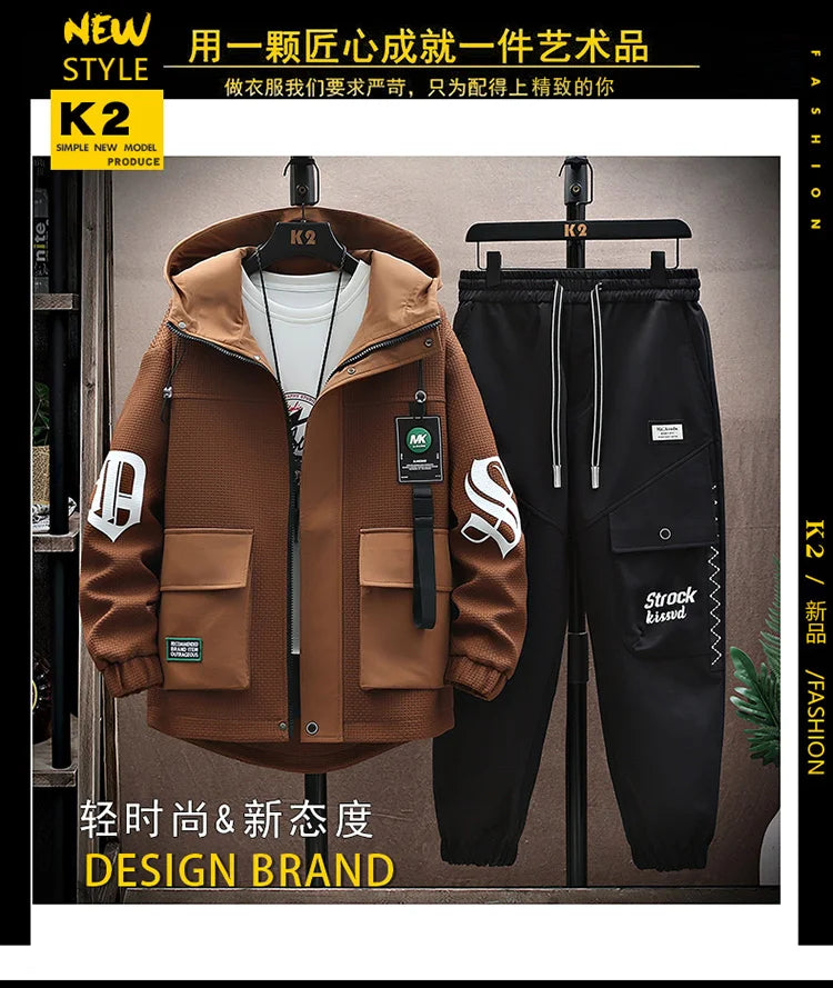Autumn Men Tracksuit Casual Joggers Hooded Spring Sportswear Jackets Pants 2 Piece Sets Hip Hop Running Sports Suit