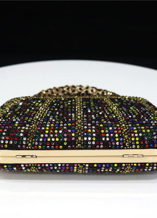 Popular In Nigeria Exquisite Evening Bags With Diamond Design Fashion Handle Clutch Rhinestone Embellished Long Chain Bag PlatiNum