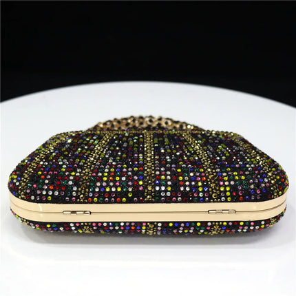 Popular In Nigeria Exquisite Evening Bags With Diamond Design Fashion Handle Clutch Rhinestone Embellished Long Chain Bag PlatiNum