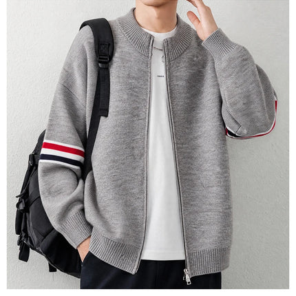 High Quality Fashion Knitted Jacket Men New color blocked striped designer brand casual sweater cardigan autumn warm thick coat