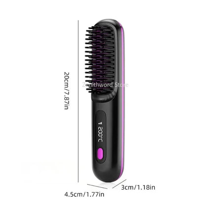 Electric Lcd USB Ceramic Heated Straight Hair Comb, Wireless Portable Negative Ion Styling Tool, Rechargeable Straightening Brush