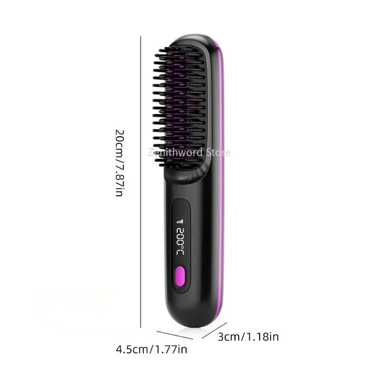Electric Lcd USB Ceramic Heated Straight Hair Comb, Wireless Portable Negative Ion Styling Tool, Rechargeable Straightening Brush