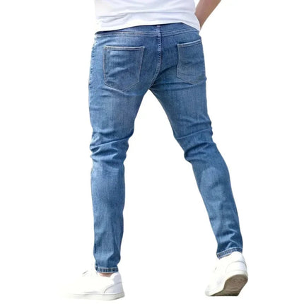 Men's Jeans Stretch Slim Fit Trousers Streetwear Classical Casual Pants Skinny Zipper Denim Designer Clothes Black Blue PlatiNum