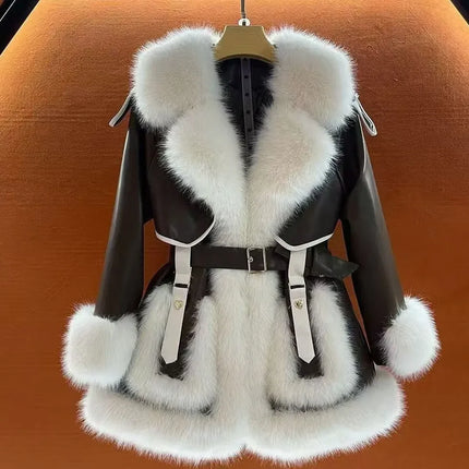 Ladies 2025 Winter Fake Fox Fur Coat Medium Long Sleeve Fluffy Teddy Jacket Women's New Warm Thicken Lined Luxury Casual Outwear