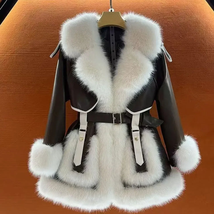 Ladies 2025 Winter Fake Fox Fur Coat Medium Long Sleeve Fluffy Teddy Jacket Women's New Warm Thicken Lined Luxury Casual Outwear