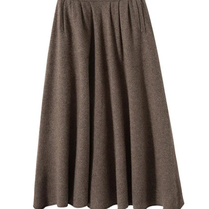 Classic Autumn Winter Wave Skirt 100% Cashmere Skirt Women A-Line Skirt Female Double Elastic Waist Pocket Warm Knit Long Dress PlatiNum
