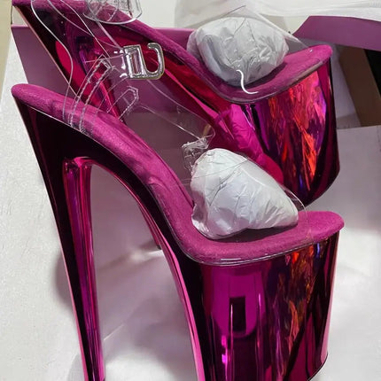 Glossy electroplated Cross dressing 8 inches high heel Stripper 20cm sandals  Clear Exotic Sexy platform pole Dance Sexy womens PlatiNum