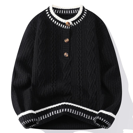 Autumn Winter Mens Fashion Knitted Sweater Round Neck Patchwork Warm Breathable Knit Pullovers Men Casual Youthful Vitality Tops
