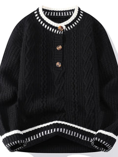 Autumn Winter Mens Fashion Knitted Sweater Round Neck Patchwork Warm Breathable Knit Pullovers Men Casual Youthful Vitality Tops